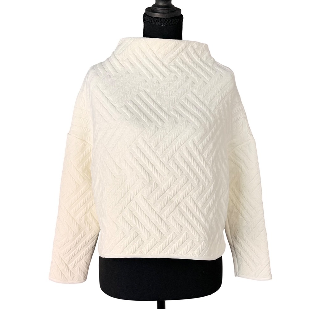 Zara W/B Collection Cream White Quilted Funnel Neck Boxy Cropped Top Large